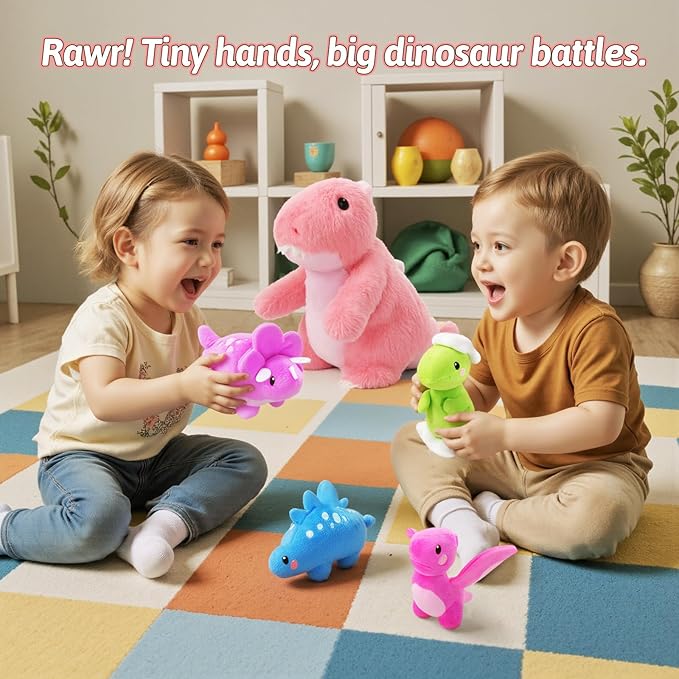 OUOZZZ Pink Dinosaurs Stuffed Animals with 4 Babies Inside - Girl Dinosaur Toy for Girls Dinosaur Plush Birthday Toddler with Shoulder Strap
