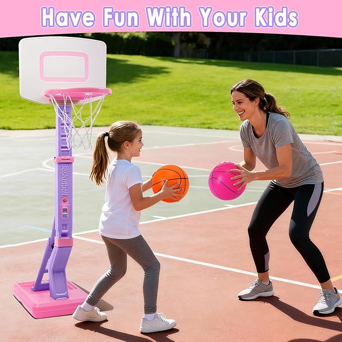 Toddler Basketball Hoop Indoor Outdoor - Height Adjustable 27.6-54 Inches (5 Slots), Kids Basketball Hoop with 4 Inflatable Balls & Pump, Safe Toddler Toys for 1-6 Year Old Boys Girls