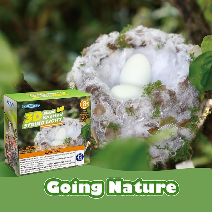 CHARTEKS Bird Nest Craft Kit with LED String Lights - DIY Nature Arts and Crafts STEM Project for Kids & Adults, Creative Home Decor Gift for Boys Girls Ages 8-12