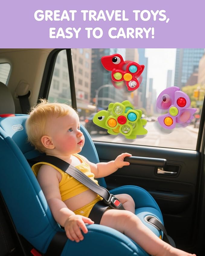 3PCS Dinosaur Suction Cup Toys for 1 Year Old Boys Girls | Sensory Baby Bath Toys for Toddlers 1-3 | Infant Travel & Window Toys | Birthday