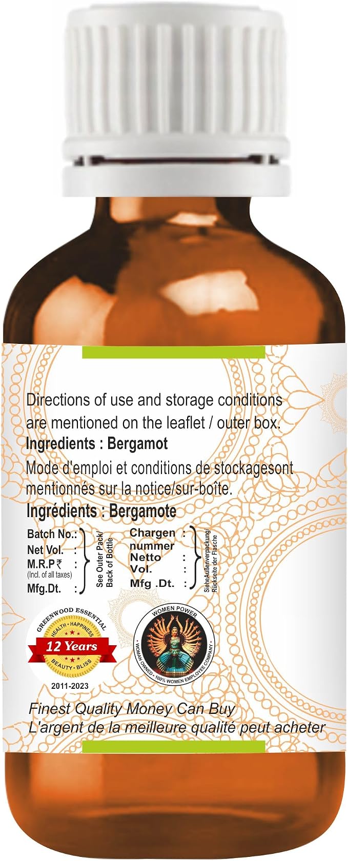Greenwood Essential Pure Bergamot Essential Oil (Citrus bergamia) Steam Distilled 10ml (0.33 oz)