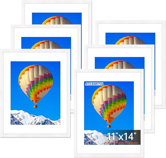 11x14 Picture Frame Set of 6, White Photo Frames Bulk with HD Plexiglass, Display Pictures 8x10 with Mat or 11x14 Without Mat, Multi Picture Frames Collage for Wall Decor