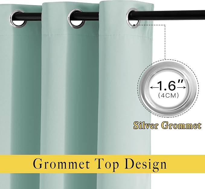 NICETOWN Seafoam Green Curtains 2 Panels 84 inches Long - Grommet Blackout Thermal Insulated Room Darkening Sound Reducing Window Drapes for Living Room/Bedroom, W52 x L84