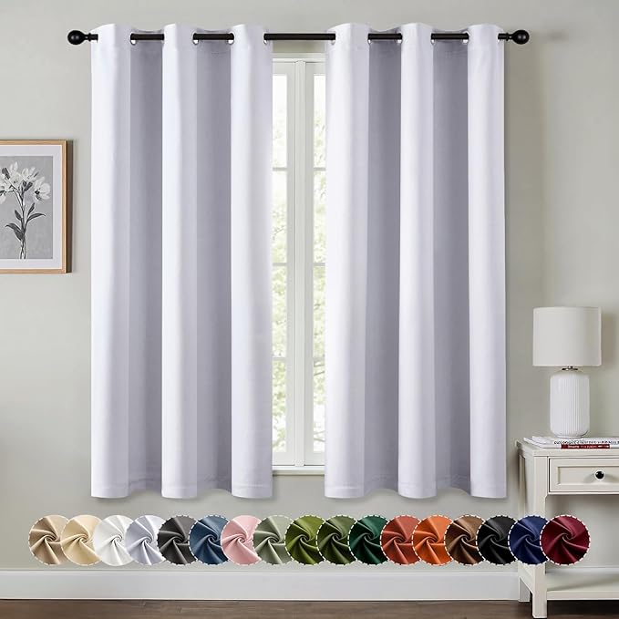 MIULEE Blackout Curtains for Bedroom 2 Panels 34x45 Inch Long Greyish White | Thermal Insulated, Living Room Darkening Grommet Drapes, Noise Reducing, Light Blocking Window Treatments