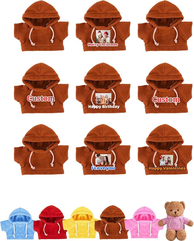 9 Pcs Custom Clothes for Teddy Bears with Name Photo, Personalized Stuffed Animal Clothing Fit 8-16 inch Stuffed Bears Sweater, Personalized Doll Clothes Make Your Own Plush Doll Shirt