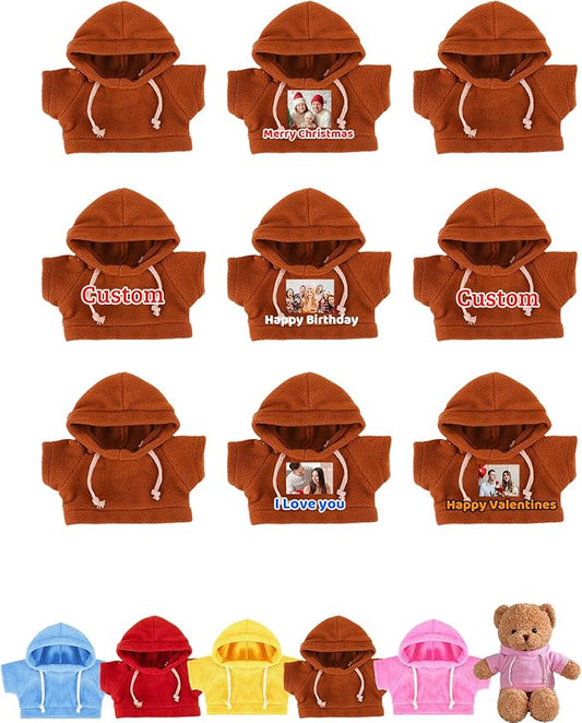 9 Pcs Custom Clothes for Teddy Bears with Name Photo, Personalized Stuffed Animal Clothing Fit 8-16 inch Stuffed Bears Sweater, Personalized Doll Clothes Make Your Own Plush Doll Shirt
