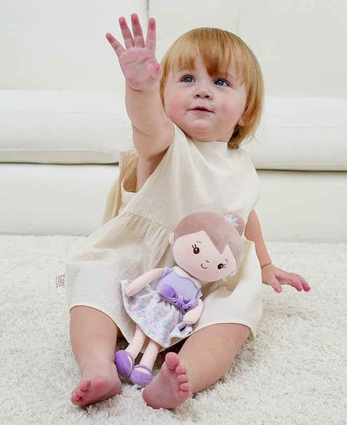 Soft Plush Baby Doll for Girls (12") - My First Baby Doll Gift for Girls, Toddlers & Infants, Machine Washable Rag Doll Toy - Purple Skirt Girl