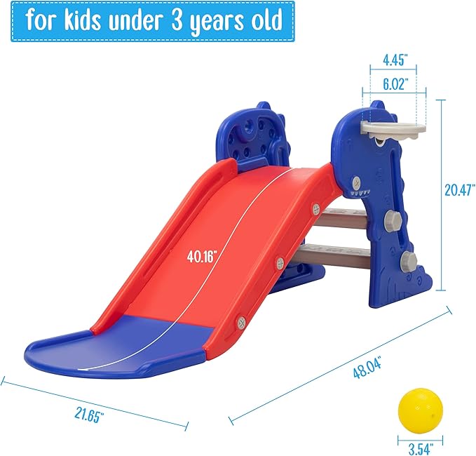 Nyeekoy 3 in 1 Toddler Slide, Kids Slide Climber Playset with Basketball Hoop, Indoor and Outdoor Playground for Kids, Folding Design Freestanding Baby Slide, Easy Assembly
