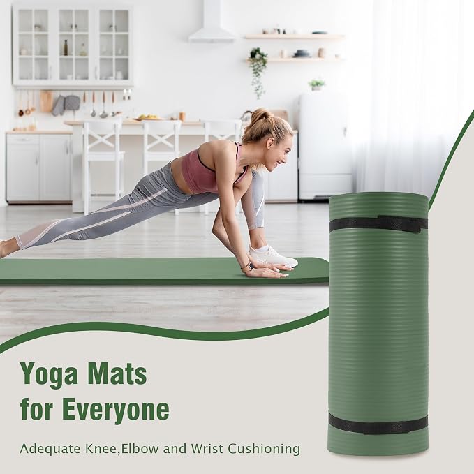 Fitvids 1 Inch Thick Yoga Mat 71x24 Inch - Non Slip Workout Mat with Carry Strap, Multiple Colors - Versatile Exercise Mat for Home, Gym, Pilates, Meditation - For All Skill Levels