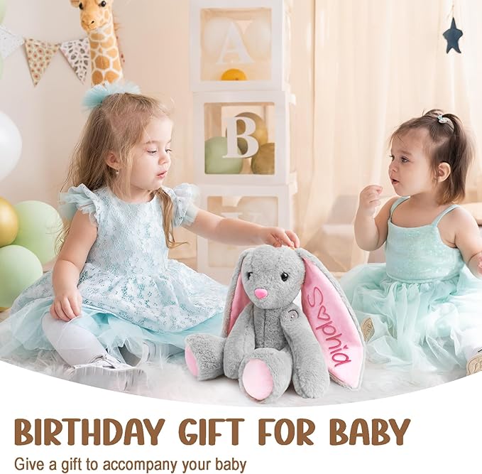 Customized Plush Bunny with Embroidered Name, Handmade Birthday Gifts for Toddlers Newborns & Kids, Personalized Stuffed Animal for Girls & Boys