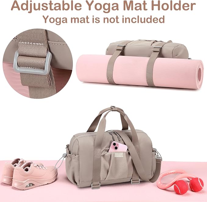 LEDAOU Small Gym Bag for Women, Mini Duffle Bag with Yoga Mat Holder Lightweight Carry On Sports Bag with Separate Shoe Pocket & Wet Pocket Duffel Bags Dance Yoga Workout Bag