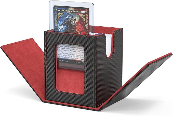 ZLCA MTG Deck Box with Commander Window Display, Trading Card Storage Box Holds 100 Double-Sleeved Cards Suitable for TCG/CCG/PTCG/EDH/Magic/Sport Cards (Black&Red)