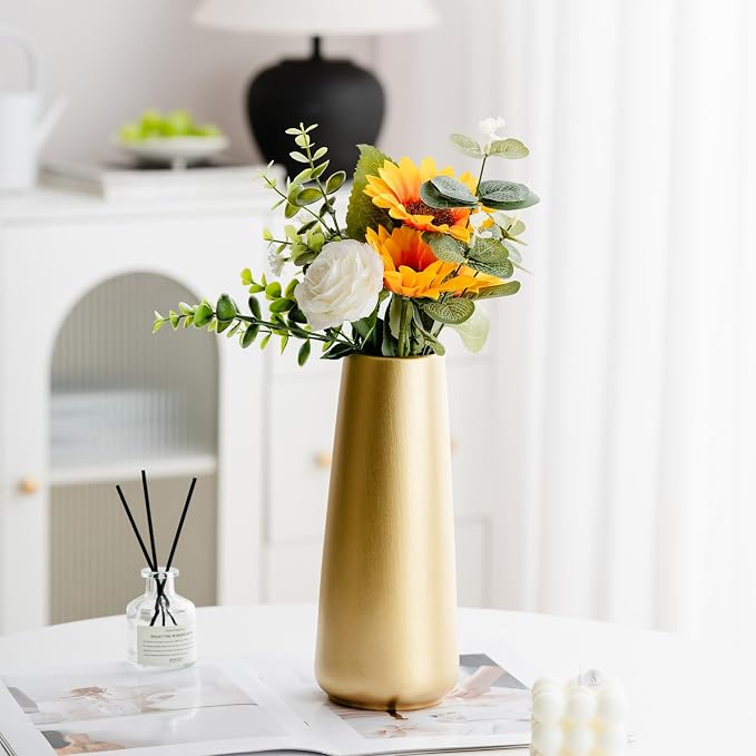 Simple Boho Ceramic Flower Vase for Home Decor (Light Gold,Super Big) | 10'' Modern Vase for Flower Plant Pampas Grass, Fit for Table Shelf Centerpieces, Living Room Kitchen Bedroom Wedding Gift