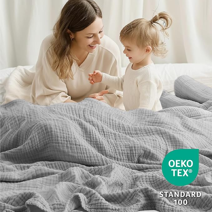 100% Cotton Muslin Blanket 40" x 40", Breathable and Lightweight Cotton Throw Blankets, Soft Cooling Summer Gauze Blanket for All Season, Light Grey