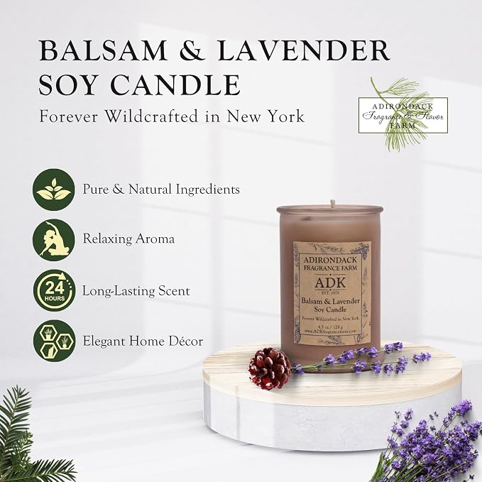 ADK Balsam & Lavender Scented Candle, 4.5 Oz Aromatherapy Candle, Proudly Poured in The USA, Natural Wax for Relaxation and Home Décor, for Gift, Kitchen, and Living Spaces | Proudly Poured in The USA, Natural Aromatherapy Wax for Relaxation, Home Déco...