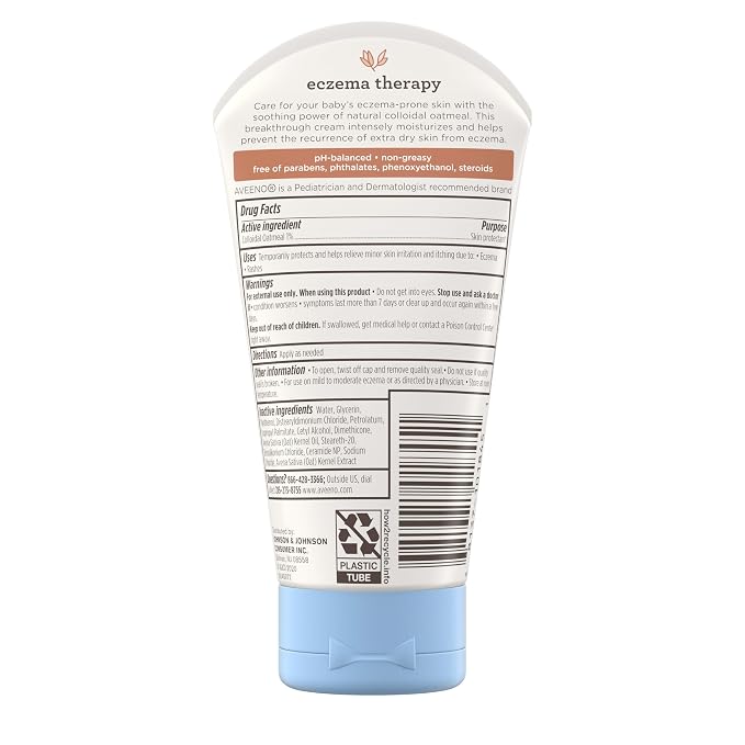 Aveeno Baby Eczema Therapy Moisturizing Cream, Natural Colloidal Oatmeal & Vitamin B5, Baby Cream for Dry, Itchy, Irritated Skin Due to Eczema, Paraben- & Steroid-Free, 5 fl. oz (Pack of 12)
