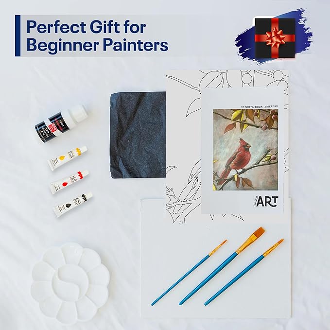 Painting4Real DIY Painting Class Kit for Adults with Video Tutorials: Learn to Paint Cardinal – How to Paint with Acrylics – Painting & Art Supplies – 9 Piece Acrylic Paint Set