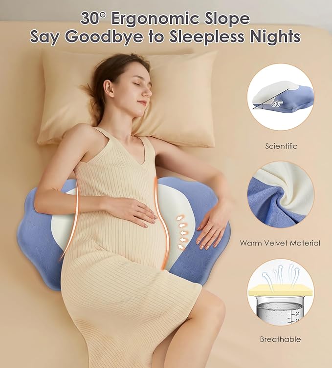 Pregnancy Pillows for Sleeping, Memory Foam Maternity Pillow Support for Back Belly HIPS, Adjustable Travel Wedge Pillow for Pregnant Women, Side Spleeping Pregnant Pillows with Velvet Cover