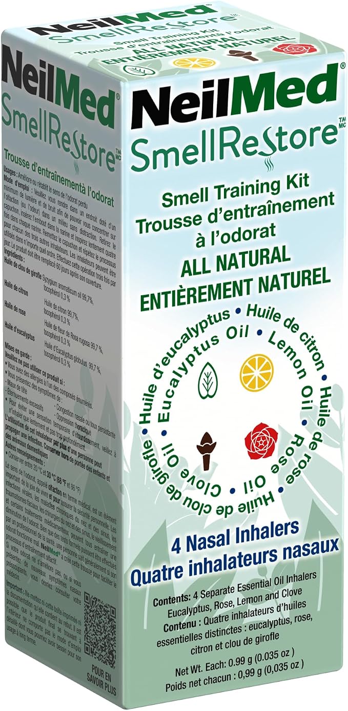 NeilMed Smell Restore - All Natural Smell Training Kit with 4 Separate Essential Oil Inhalers. Eucalyptus, Rose, Lemon and Clove