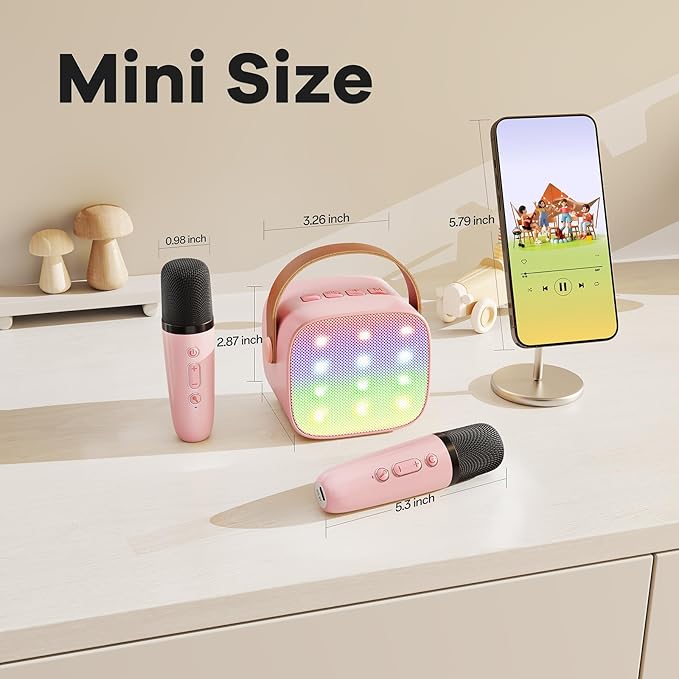 Karaoke Machine for Kids Adults, Bluetooth Mini Speaker with 2 Wireless Microphones, 2026 TOP Birthday Gifts Toys for Girls Ages 3, 4, 5, 6, 7, 8, 9, 10, 12+ Years Old Toddler Family (Lightpink)