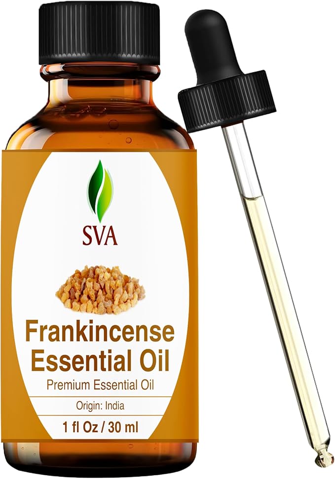 SVA Frankincense Essential Oil – 1 Fl Oz – for Diffuser, Skin & Hair Care – Ideal for Massage & DIY Blends – with Dropper