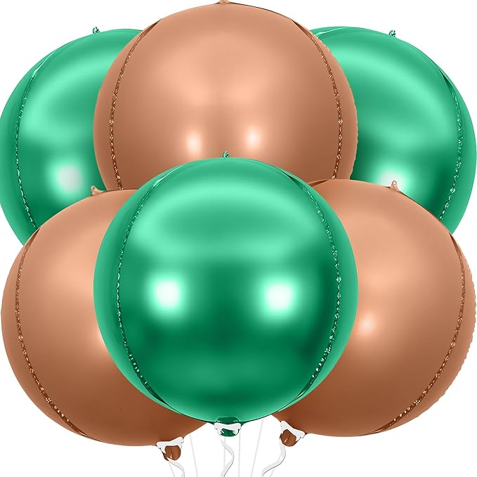 KatchOn, Green and Brown Foil Balloons - 22 Inch, Pack of 6 | Brown and Green Foil Balloons for Safari, Jungle Party Decorations | Mardi Gras, St. Patricks, Fiesta Party, Football Party Decorations