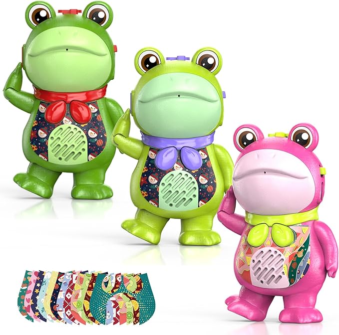 Walkie Talkies for Kids Rechargable 3 Pack,Cute Saluting Frog Toy,Toddler Playset Indoor Outdoor Toy with Stickers, Birthday Gift for 3 4 5 6 7 8 Year Old Girls Boys