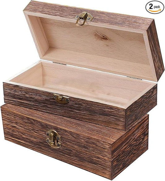 2PCS Wooden Box with Hinged Lid Small Wooden Box Vintage Wood Box Wooden Storage Box Keepsake Boxes with Lids Jewelry Box Wooden Gift Box Decorative Box 7.87 x 3.93 x 2.36 inch (Brown)