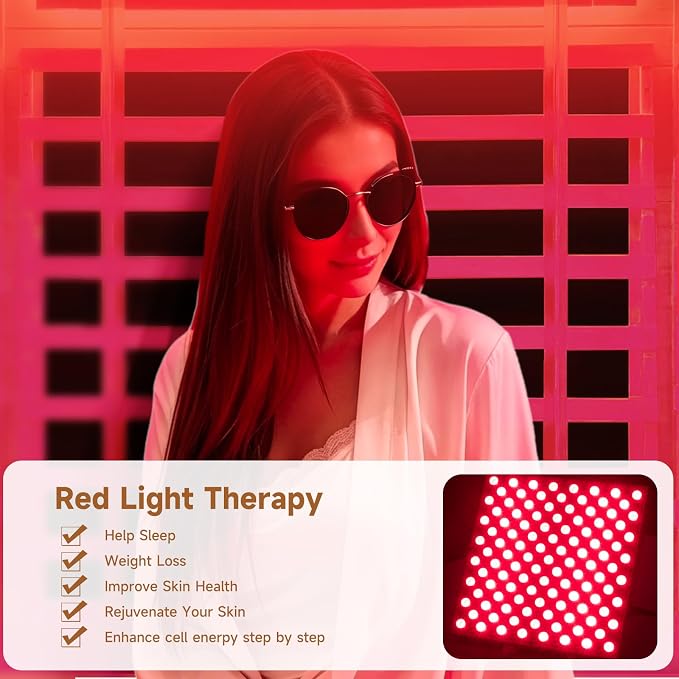 Infrared Sauna 2 Person Far Infrared Sauna Low-EMF Canadian Hemlock Wood Indoor Dry Saunas with Red Infrared Beauty Light Bluetooth Speaker Two Person Sauna 2250W 47.3 * 41.3 * 74.8 in