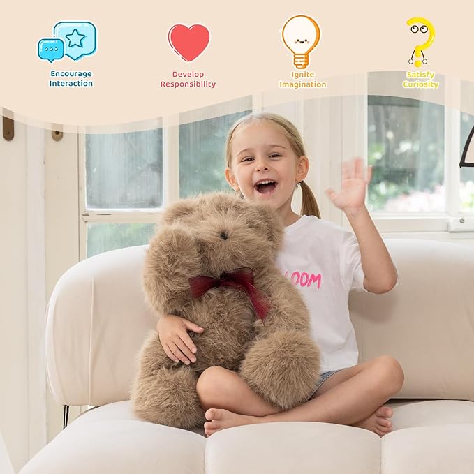 MorisMos Teddy Bear Stuffed Animal,16.5'' Brown Stuffed Bear Plush Toy for Kid Girl Boy,180° Joints Posed Cuddly Toy,Soft Long Hair Plush Teddy for Baby Shower Christams Valentine’s Birthday Gift