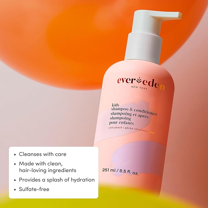 Evereden Mini Kids Shampoo and Conditioner 2-in-1: Cool Peach, 1.7 fl oz. | Vegan, & Gentle Care for Kids | Toddler Shampoo and Conditioner for Healthy Scalp & Hair | Travel Size | Age 4+