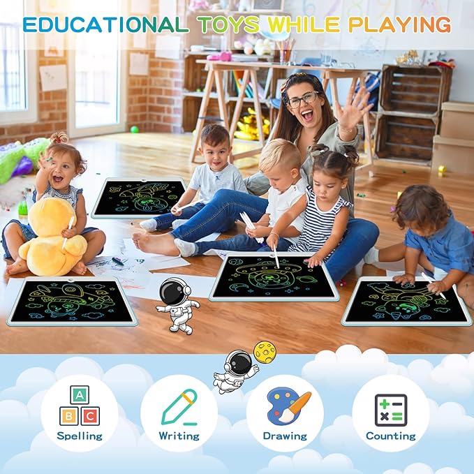 12 Inch LCD Writing Tablet for Kids Ages 3-6, Reusable Doodle Board with Stylus Pen, Drawing Pad Educational Travel Toy for Boys & Girls, Perfect Holiday & Birthday Gift Idea