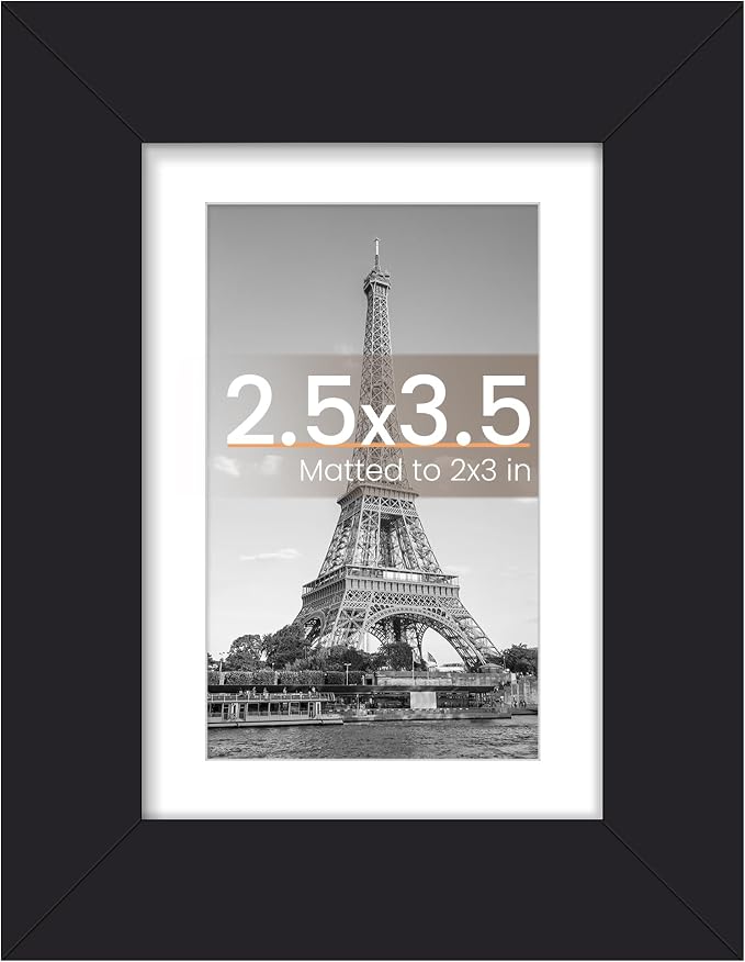 upsimples 2.5x3.5 Picture Frame, Display Pictures 2x3 with Mat or 2.5x3.5 Without Mat, Wall Hanging Photo Frame, Black, 1 Pack
