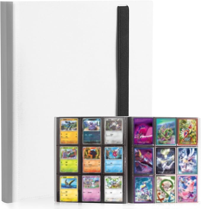 Card Binder 9-Pockets, Trading Card Binder, 20 Pages, 360 Card Capacity PU Collection Binder, Card Folder for MTG, TCG, Game Cards & Sports Cards（White）