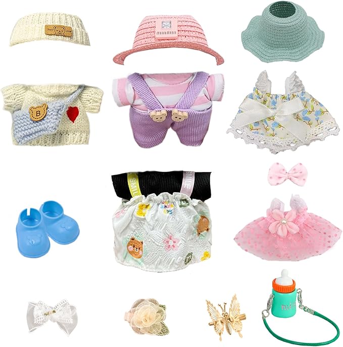 17cm Doll Clothes Set (No Doll) –5-Pack Handmade Outfits with Accessories for 6.7” Dolls, Premium Cotton Clothing with Gift-Ready Packaging, Perfect for Dress-Up and Collectors (FH2, 5)