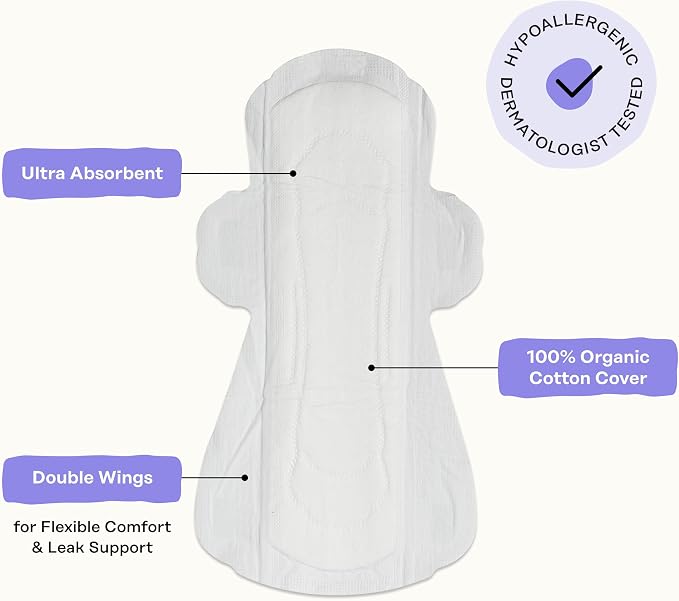 Honey Pot - Calming Herbal Super Sanitary Pads for Women - 100% Organic Cotton Top Sheet - Feminine Care - Non Cooling - Calming Herbs of Lavender, Ashwagandha, & Lemon Balm - 64ct
