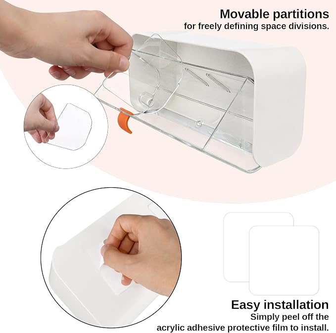 Wall Mounted Cotton Pad Holder for Bathroom, Tampon Organizer and Storage for Feminine Hygiene, Cotton Swabs, Cosmetics Accessories, White