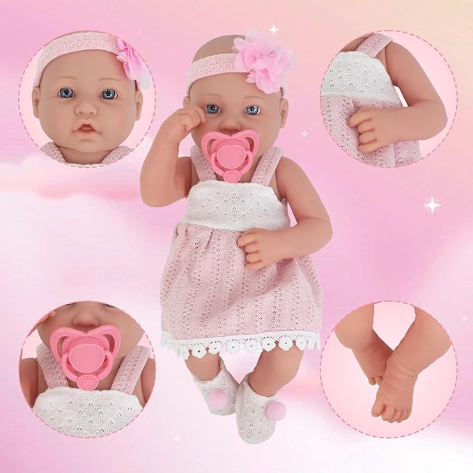 UNICORN ELEMENT 14 Inch Baby Doll with Baby Doll Clothes and Accessories, Reborn Vinyl Body 14” Dolls Playsets with Pacifier, Feeding Bottle Etc, Great Gift for Toddlers 3+