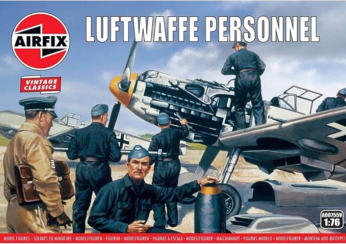 Airfix Mini Army Figures - A00755V Luftwaffe Personnel - Military Figurines, Plastic Soldiers for Adults & Children 14+, Sets Includes 46 Unpainted Soldier Toys - War Games Miniatures