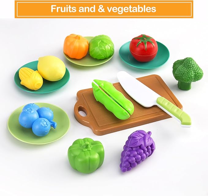 35Pcs Kids Kitchen Toy Accessories, Toddler Pretend Cooking Playset with Play Pots, Pans, Utensils, Cookware, Play Food Set, Toy Vegetables, Learning Gift for Girls & Boys (Turquoise)