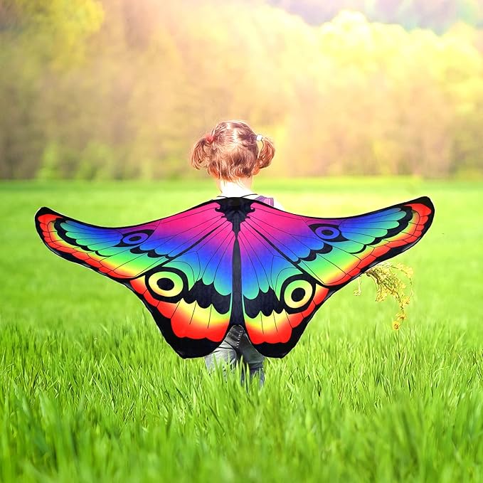 Coopay 9 Pieces Kids Butterfly Costume Fairy Butterfly Wings Masquerade Masks Halloween Girls Dress Up Pretend Play