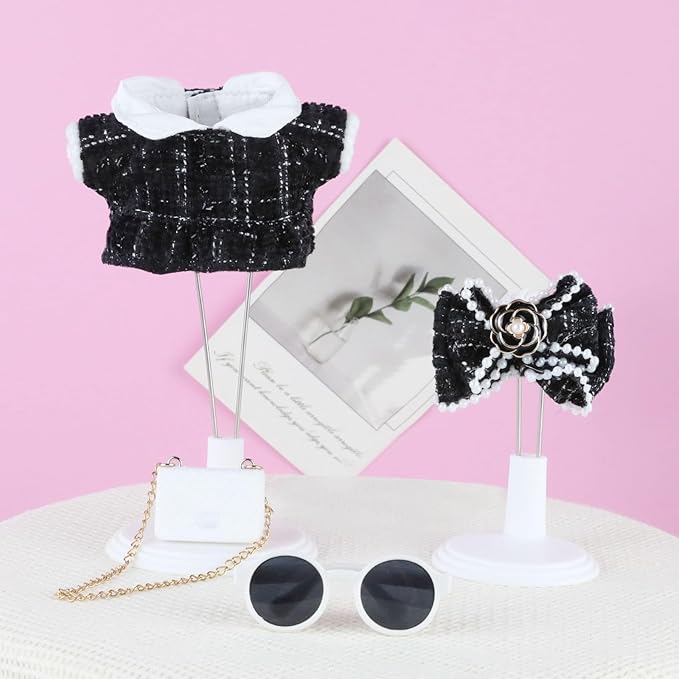 Doll Clothes 15cm Black Outfits for Dolls Elegant Dress Headband Bow Tie Glasses and Bag Exquisite Clothes Accessories Compatible with Doll (Black Bow)