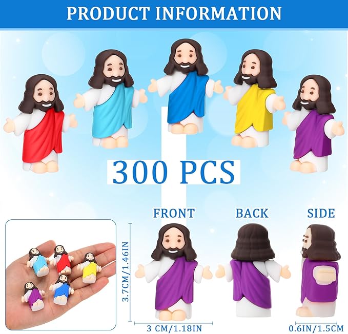 Barydat 300 Pcs Little Jesus Figures Baby Mini Jesus Figurines Bulk to Hide and Seek Tiny Miniature Christ Savior Figurine Toys Religious Gift for Easter Egg Stuffer Sunday School Baptism, Multicolor