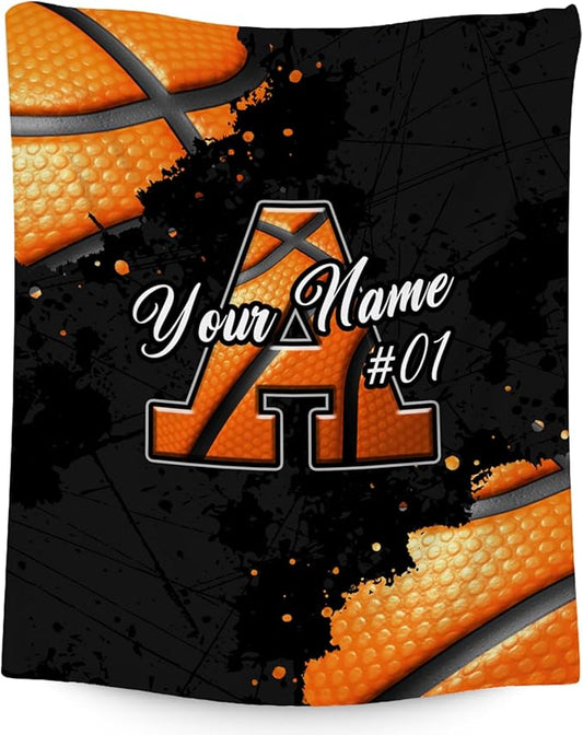Custom Basketball Blanket - Personalized Gifts for Boys Girls - Cozy Soft Initial Throw for Basketball Lovers - 60x80 Inches Large Blankets for Adults - Sports Decor Ideas for Him Her
