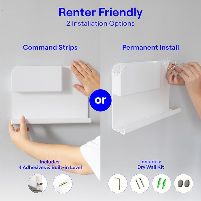 WallShelfie Bedside Wall Organizer & Dorm Decor for Dorm Room - White | Dorm Room Essential, Floating Bedside Shelf Wall Mount Organizer, Remote Control Holder, Cool Teen Girls Trendy Stuff,