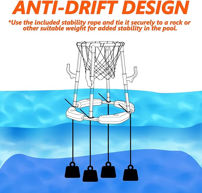 Pool Basketball Hoop Floating with Anti-Tip & Anti-Drift Design, Basketball & Ring Toss Pool Toys for Kids Ages 4-8, 8-12, Summer Outdoor Water Toys Pool Games for Adults and Family