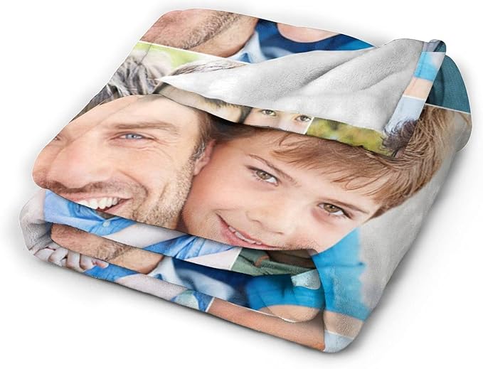 QETXVI Custom Blanket with Photos Text Customized Blanket Personalized Flannel Throw Blankets for Adult Kid Birthday Christmas Halloween Fathers Mothers Valentines Gift - 60"x 80"