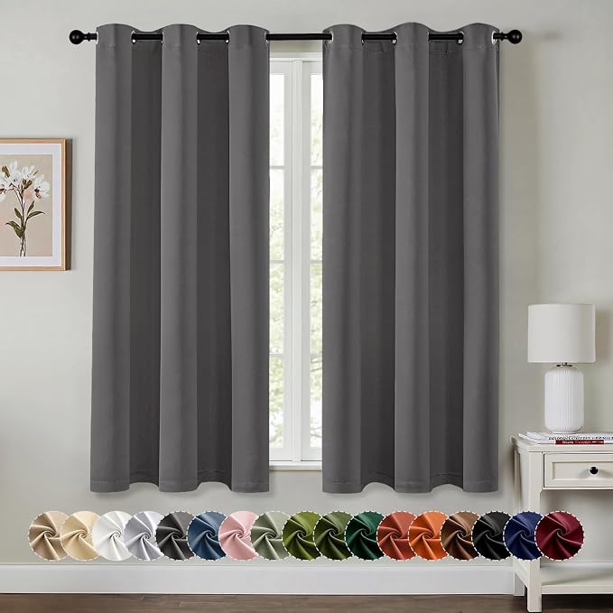 MIULEE Blackout Curtains for Bedroom 2 Panels 40 x 63 Inch Long Gray | Thermal Insulated, Living Room Darkening Grommet Drapes, Noise Reducing, Light Blocking Window Treatments