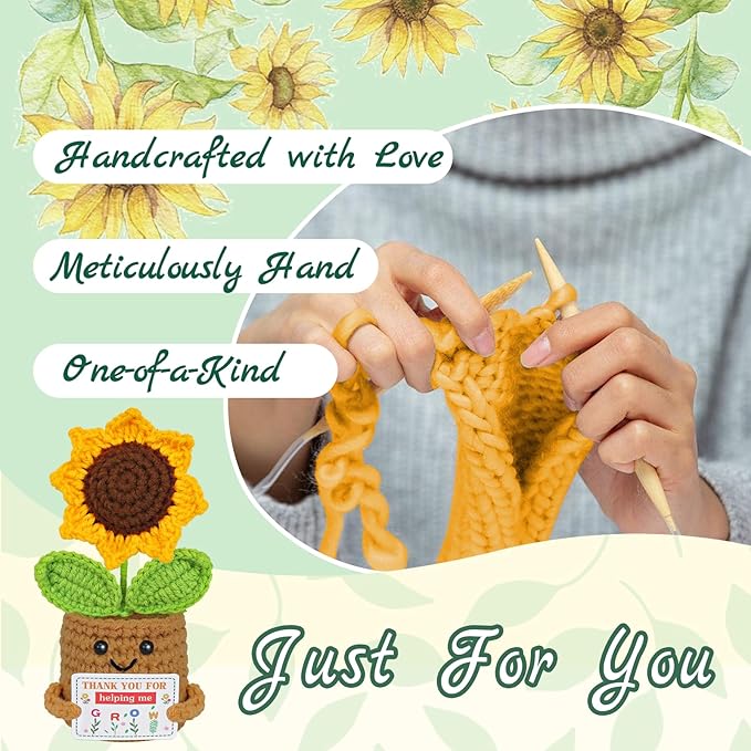 PARTY TONIGHT Inspirational Gifts for Women, Emotional Support Flowers Sunflower Crochet, Funny Positive Sunflower Gifts for Women, Teacher, Coworkers, Mom, Sister, Best Friends Office Desk Car Decor