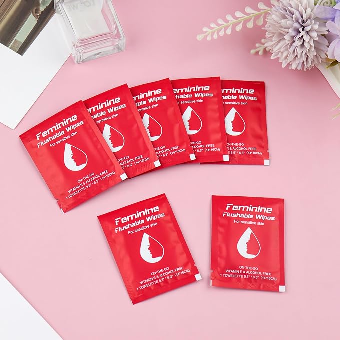 twoworld 200 Feminine Wipes Flushable Travel Individually Wrapped | Travel Wipes for Women,Feminine Care Wet Wipes Travel Size Vaginal Wipes for Adult,Girl and Homeless(Rose)
